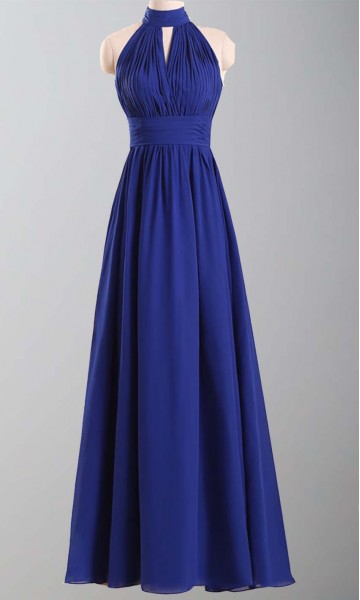 high neck cutout royal blue bridesmaid dresses