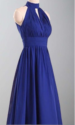 Royal Blue High Neck Keyhole Long Bridesmaid Dress KSP368