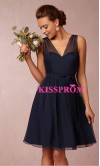 Elegant V-neck Short Dark Navy Bridesmaid Dresses KSP371