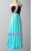 Lace Decorated One Shoulder Black And Teal Occasion Dress KSP373