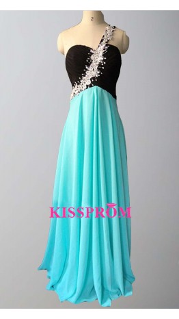 Lace Decorated One Shoulder Black And Teal Occasion Dress KSP373
