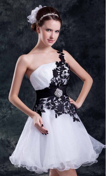 Black and White Short Graduation Dress