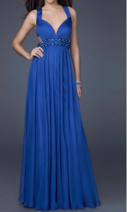 Long flowing yellow chiffon prom dress with halter neckline and sexy backless design KSP377