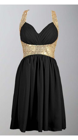 Black and Gold Sequin Short Prom Dresses UK KSP380
