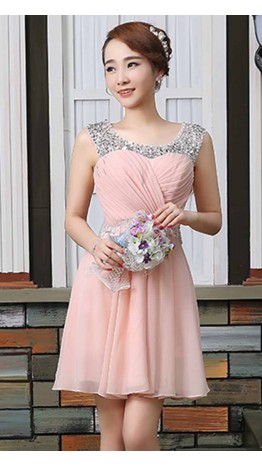 Girly Pink Jeweled Illusion Short Prom Dresses UK KSP383