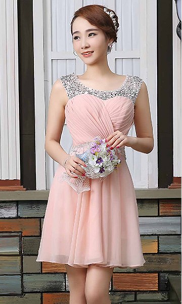 Girly Pink Jeweled Illusion Short Prom Dresses UK