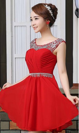 Girly Pink Jeweled Illusion Short Prom Dresses UK