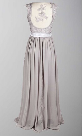 Gray Lace Cap Sleeves Long Bridesmaid Dresses 