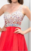 Rhinestone One Shoulder Short Empire Red Prom Dress 