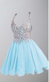 Deep V-neck Rhinestone Short Blue Graduation Dress KSP387