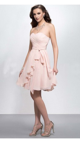 Light Pink Sweetheart Ruffled Short Bridesmaid Dresses KSP390