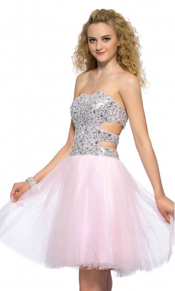 Cut Out Sweetheart Glitter Short Pink Prom Dresses UK KSP394
