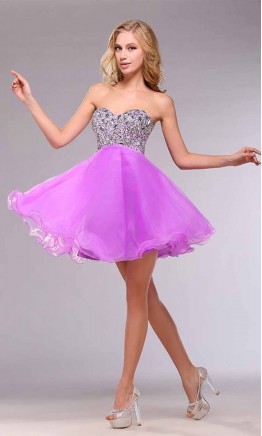 Sequined Empire Short Black Prom Dress Lace Up Back