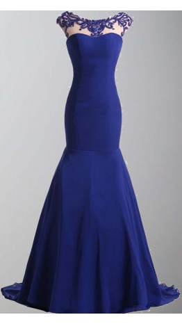Blue Jeweled High Illusion Mermaid Long Formal Dresses KSP400