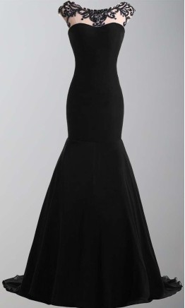 Royal Blue Chiffon Mermaid Prom Dress with Jeweled Illusion Neck & Open Back KSP400