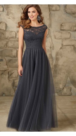 Dark Gray Long Lace Bridesmaid Dresses UK KSP401