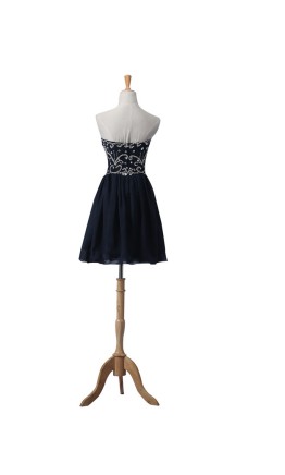 Cute short blue graduation dress with intricate hand-beaded swirl patterns KSP408