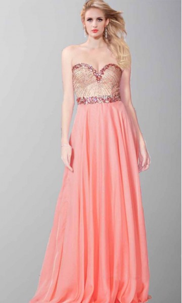 Jewel and Sequin Sweetheart long Prom Dresses 