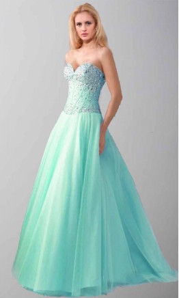 Mint Sequined Princess Corset Prom Gowns 