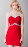 Jeweled illusion Sheath Short Red Mini Cocktail Dress KSP416