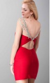 Jeweled illusion Sheath Short Red Mini Cocktail Dress 