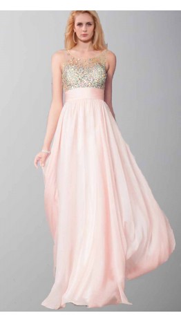 Jeweled Illusion Sweetheart Long Pink Prom Dresses KSP420