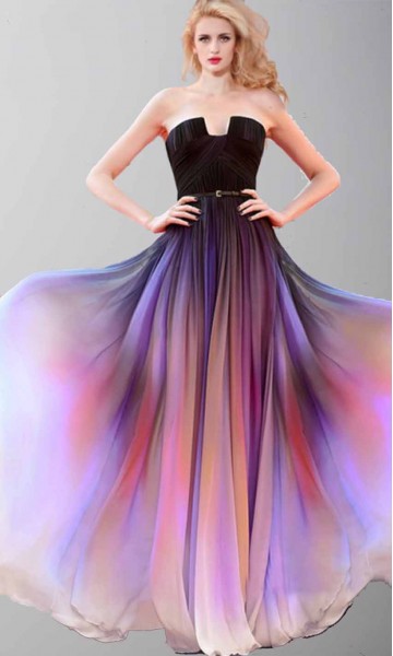 Sunset Long Purple Ombre Cape Prom Dresses
