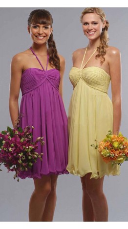 Braid Halter Empire Short Bridesmaid Dresses KSP423