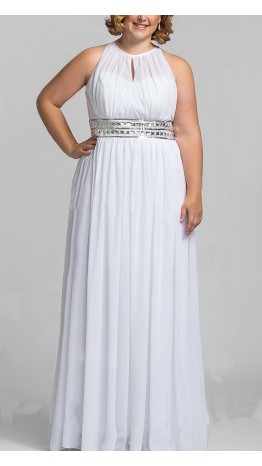 High Illusion Long White Plus Size Bridesmaid Dress KSP424