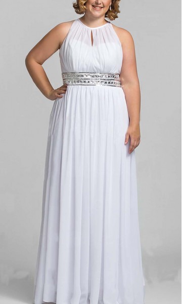 High Illusion Long White Chiffon Bridesmaid Dress Plus