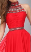 Long Red Prom Dresses with Jeweled High Neck