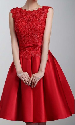 Short Red Bridesmaid Dress Oblong Neckline KSP430