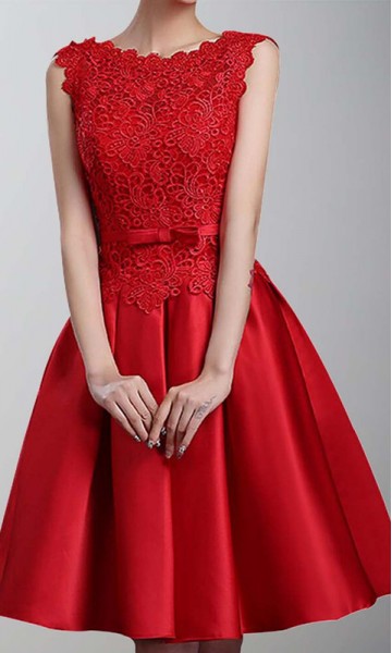 Short Red Satin Bridesmaid Dress