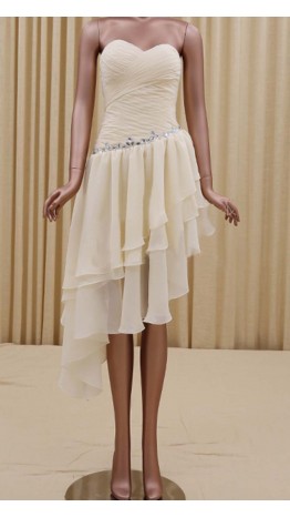 High Low Cream Layered Short Prom Dress KSP432
