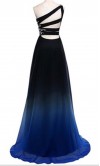 Long Ombre Blue Prom Dresses One Shoulder