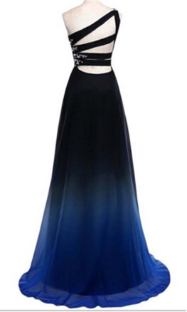 Blue Ombre One Shoulder Long Prom Dress KSP433