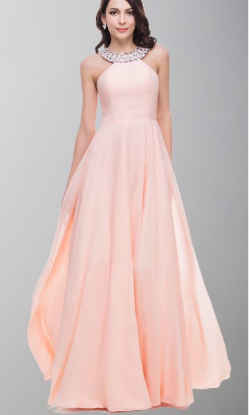 Long Halter Pink Prom Dresses