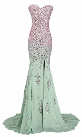 Long Jeweled Mermaid Prom Dresses with Sexy Slit KSP440