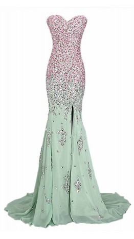 Long Jeweled Mermaid Prom Dresses with Sexy Slit KSP440