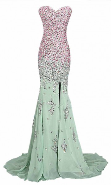 Long Jeweled Mermaid Prom Dresses with Sexy Slit KSP440