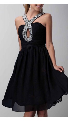 Keyhole Sequin Halter Short Black Grade Dresses KSP441