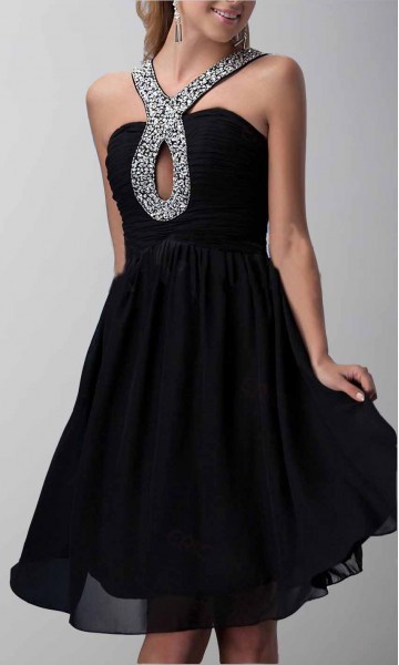 Keyhole Sequin Halter Short Black Grade Dresses 