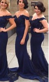 Black Lace Off Shoulder Long Bridesmaid Dresses