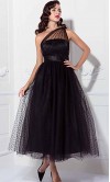 1950S Celebrity Tea Length Black Dotted Lace Prom Dresses KSP445