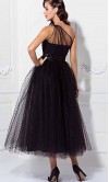1950S Celebrity Tea Length Black Dotted Lace Prom Dresses KSP445