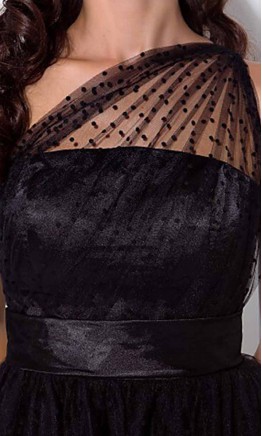 1950S Celebrity Tea Length Black Dotted Lace Prom Dresses KSP445