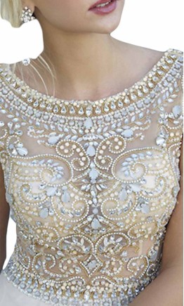 Prom Dresses Long with Jeweled Sheer Top