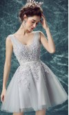 Grey Short Prom Dresses with Applique Lace Up