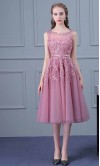 Floral Applique Lace Cowl Neck Mid-length Prom Gown KSP453
