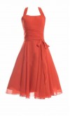 Orangered Halter Short Bridesmaid Dresses with Bowknot KSP458